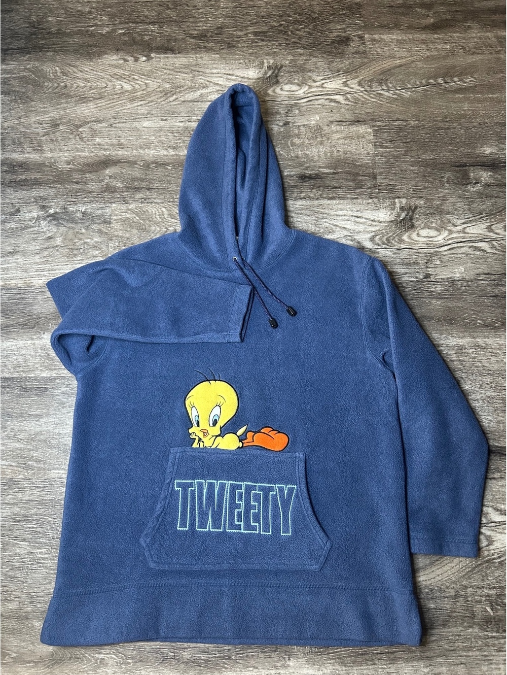 Warner Bros Studio Women’s Tweety Bird Fleece Hoodie Blue Size L Y2K